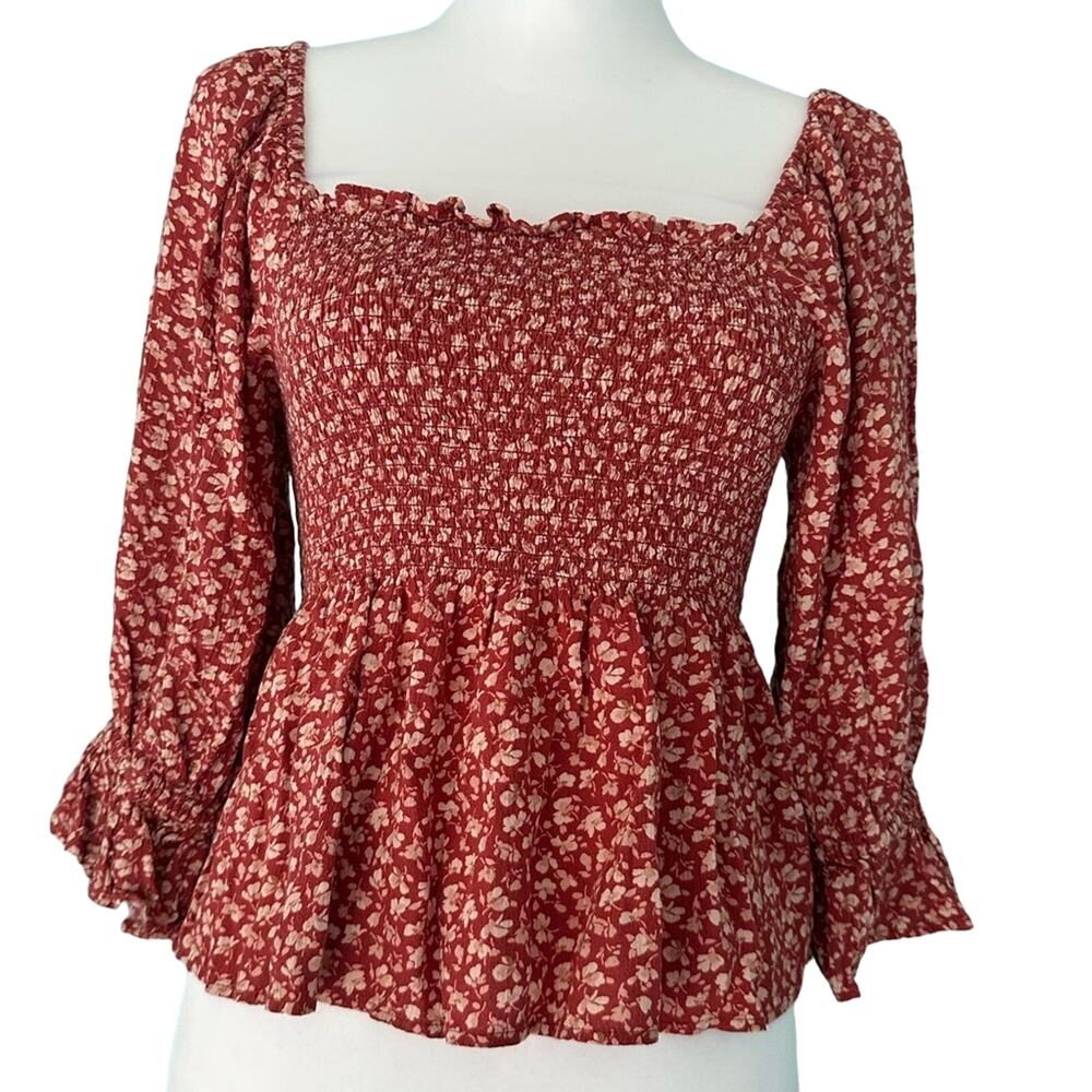 American Eagle Floral Flowy Dress Top Red White XS